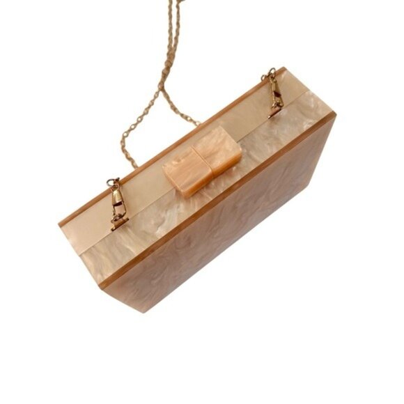 Acrylic Clutch Bag with Removable Chain Shoulder Strap Peach and Gold - Picture 6 of 9